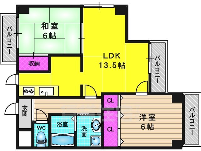 長岡京市久貝のマンションの間取り