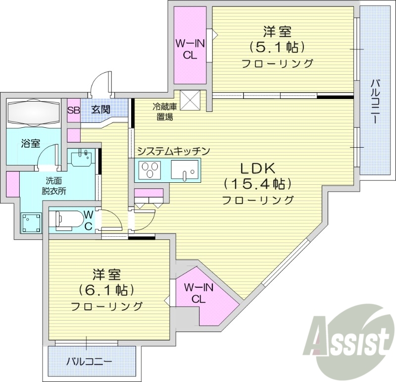 北広島市中央のマンションの間取り