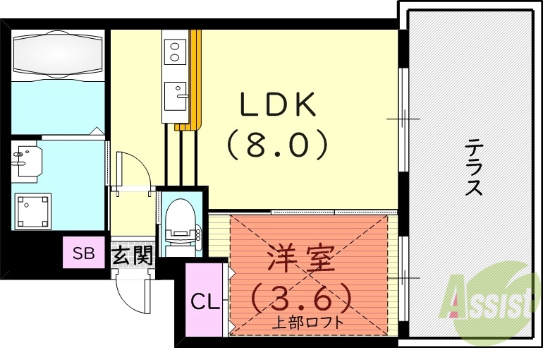 西宮市甲子園七番町のマンションの間取り