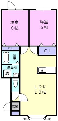 苫小牧市拓勇西町のアパートの間取り