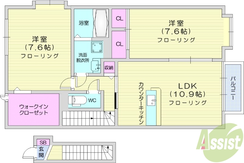 仙台市青葉区中山のアパートの間取り