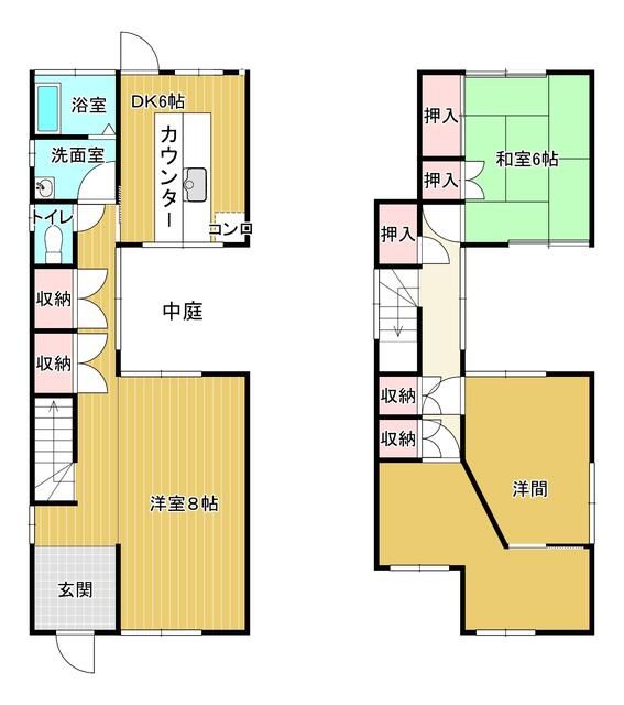 ＪＲ中央線 八王子駅 バス乗車時間：20分 最寄りバス停で下車 徒歩4分 2階建 築46年の間取り写真