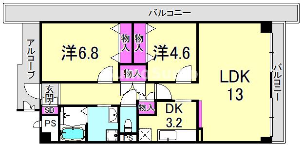 西宮市甲陽園日之出町のマンションの間取り