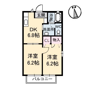 東温市志津川のアパートの間取り