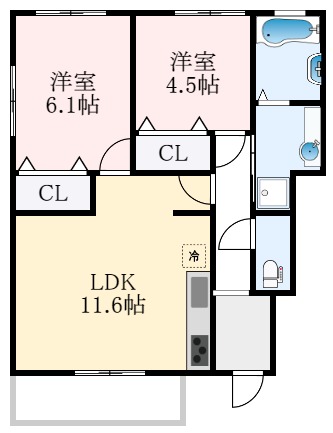 富田林市南大伴町のアパートの間取り