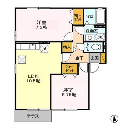 つくば市大砂のアパートの間取り