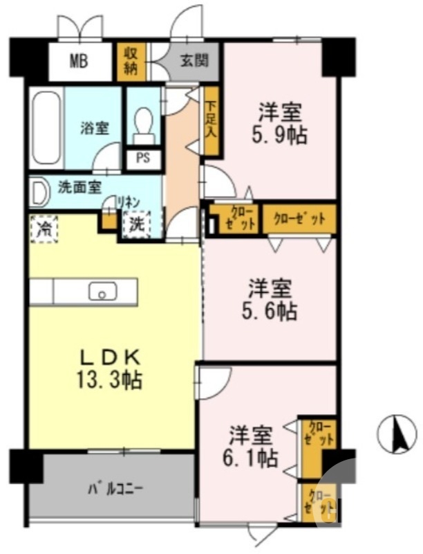 堺市北区中長尾町のマンションの間取り