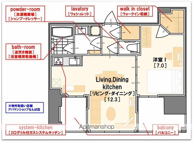 地下鉄御堂筋線 なんば駅 徒歩3分 35階建 築13年の間取り写真