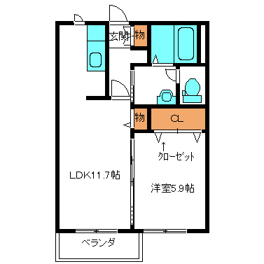 郡山市日和田町のアパートの間取り