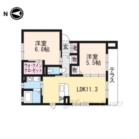 京都市山科区川田清水焼団地町のアパートの間取り