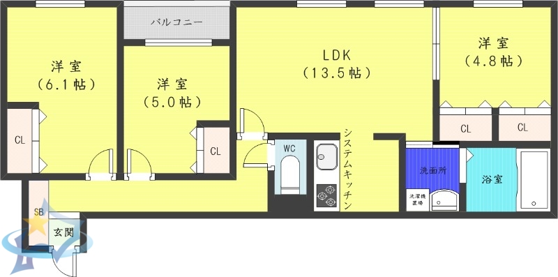 【札幌市中央区南十六条西のマンションの間取り】