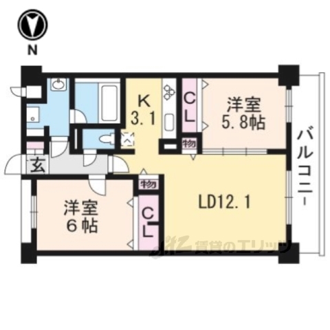 長岡京市天神のマンションの間取り