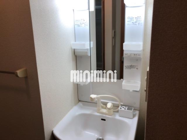 洗面設備　左右に小棚が付いています