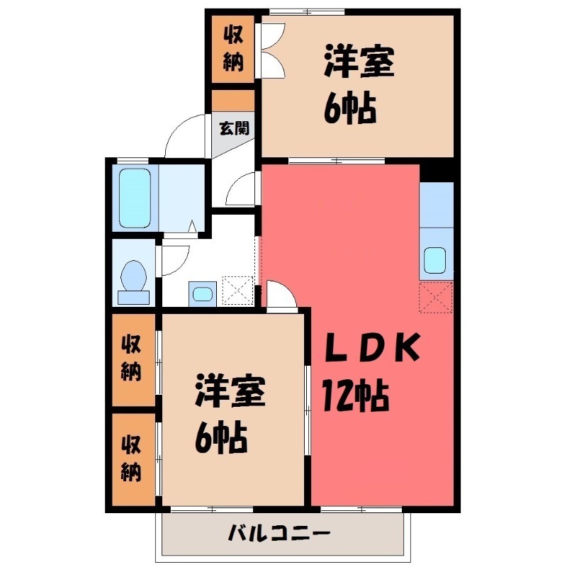 【宇都宮市江曽島町のアパートの間取り】