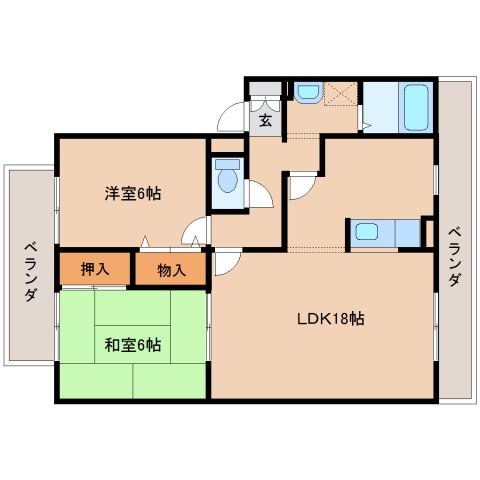 奈良市杏町のアパートの間取り