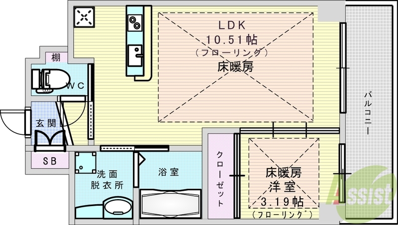 吹田市広芝町のマンションの間取り