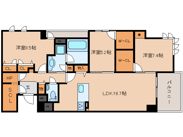 奈良市大宮町のマンションの間取り