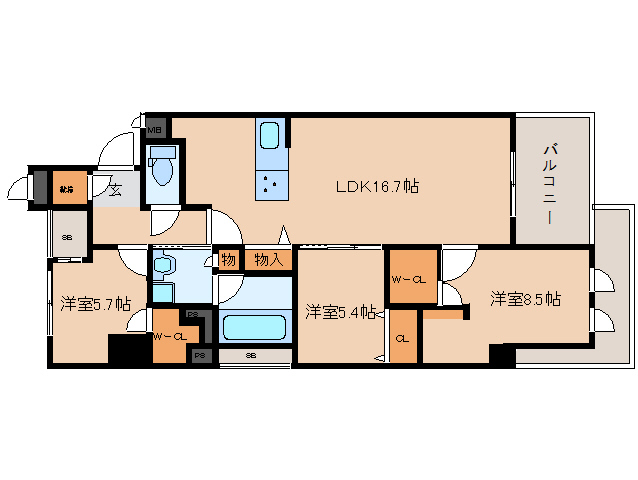 奈良市大宮町のマンションの間取り