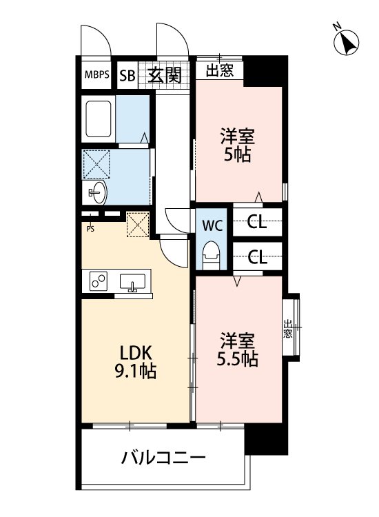 熊本市東区尾ノ上のマンションの間取り