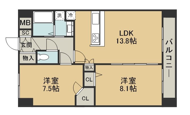 アークデュオ仙台苦竹の間取り