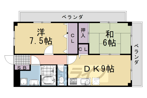 京都市西京区樫原硲町のマンションの間取り