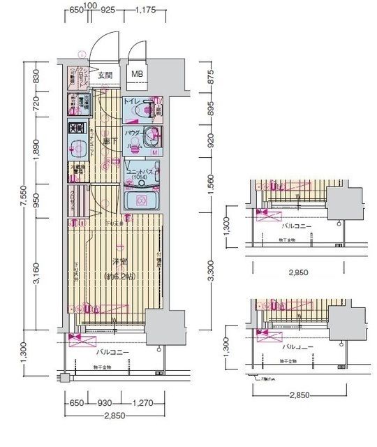 大阪市中央区瓦屋町のマンションの間取り