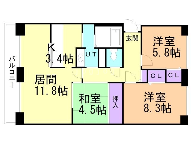 札幌市厚別区大谷地東のマンションの間取り