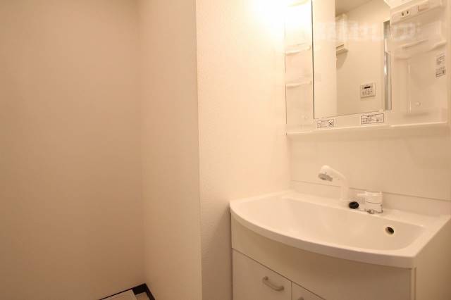 洗面設備　洗面所。棚は取り外し可能です