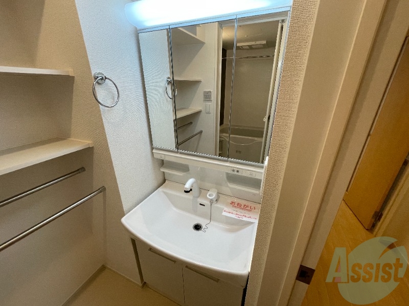 洗面設備　洗面化粧台も独立しており、洗面台の棚も利便性がありますね。