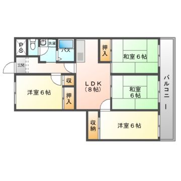 ＪＲ奈良線 宇治駅 徒歩6分 6階建 築38年の間取り写真