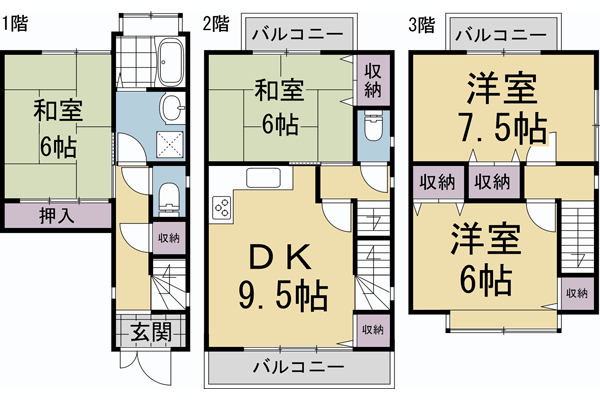 深草大亀谷西寺町貸家の間取り写真
