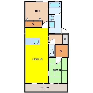 グリーンパーク大善寺2　B棟の間取り