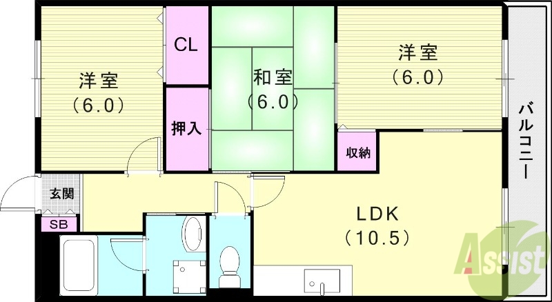 尼崎市東七松町のマンションの間取り