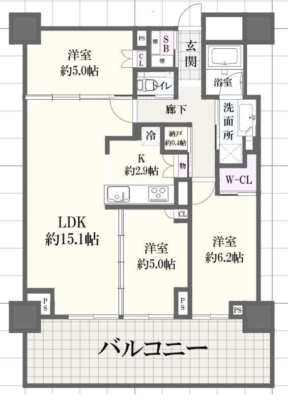 神戸市中央区新港町のマンションの間取り