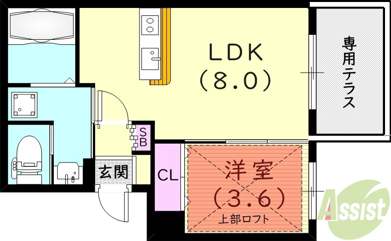 西宮市甲子園七番町のマンションの間取り