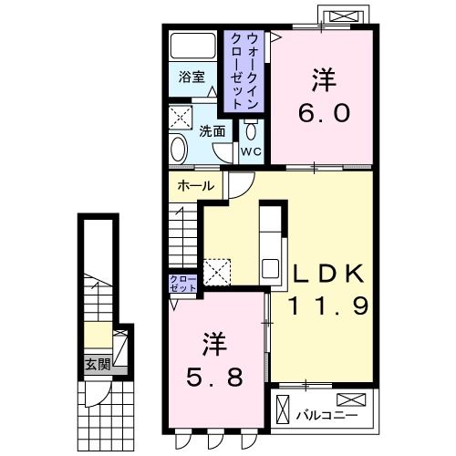 郡山市新屋敷のアパートの間取り