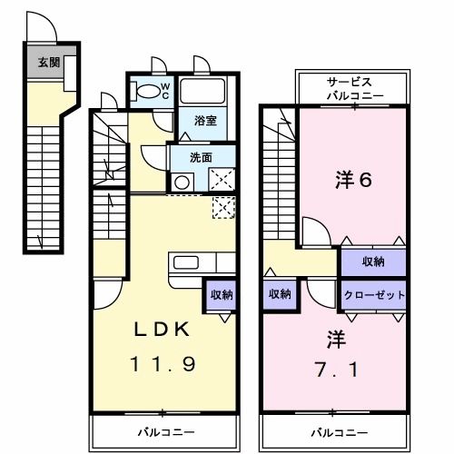 舞鶴市田中町のアパートの間取り