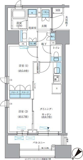 中央区東日本橋のマンションの間取り