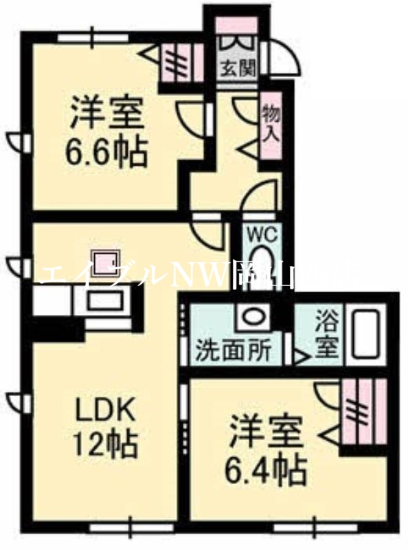 岡山市北区十日市中町のアパートの間取り