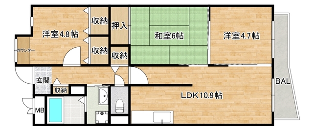 近鉄南大阪線 矢田駅 徒歩9分 10階建 築28年の間取り写真