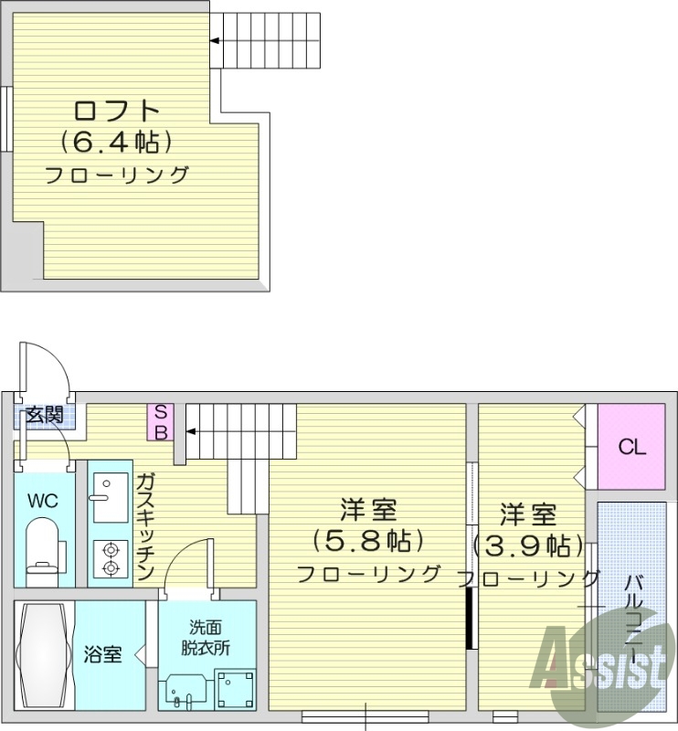 仙台市宮城野区燕沢のアパートの間取り