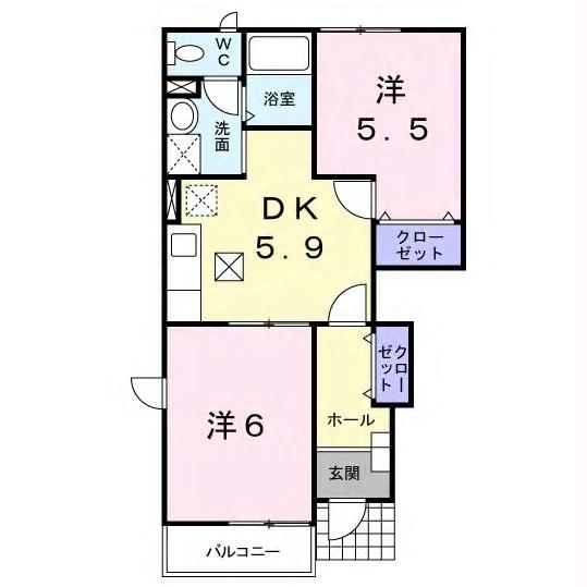 岩国市室の木町のアパートの間取り