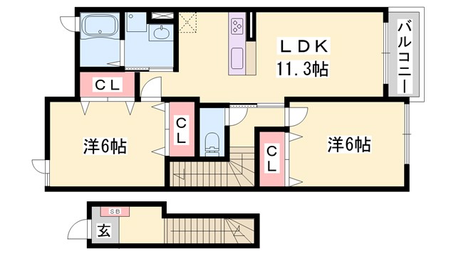 姫路市広畑区則直のアパートの間取り