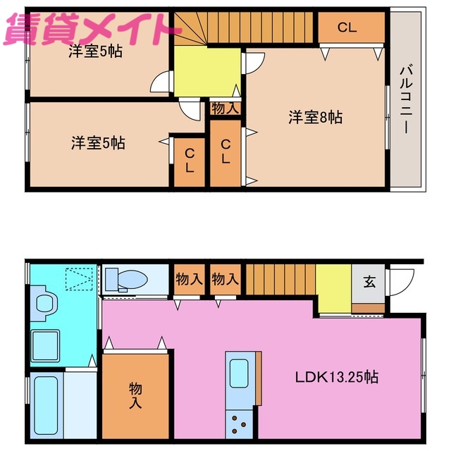 津市香良洲町のアパートの間取り