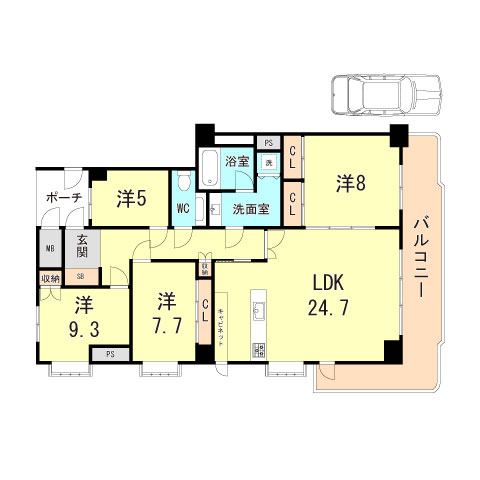 神戸市東灘区甲南町のマンションの間取り