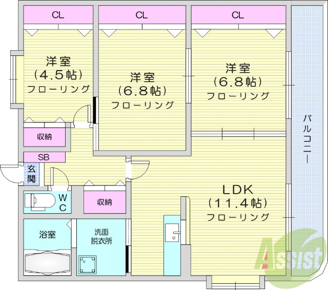 仙台市宮城野区名掛丁のマンションの間取り