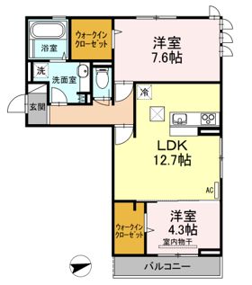 福山市新涯町のアパートの間取り