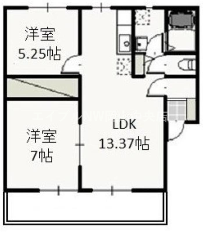 岡山市北区大安寺中町のアパートの間取り