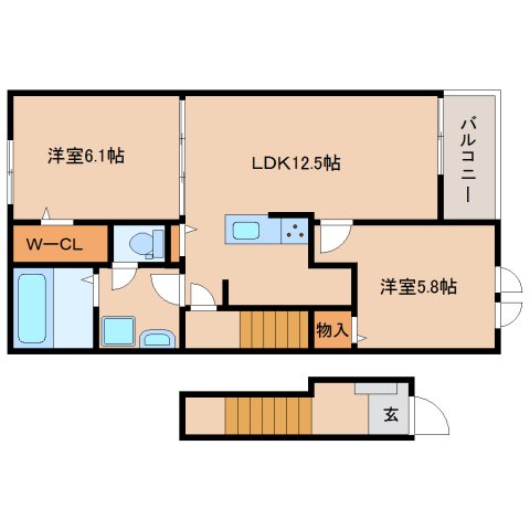 橿原市木原町のアパートの間取り