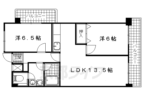 京都市山科区竹鼻地蔵寺南町のマンションの間取り